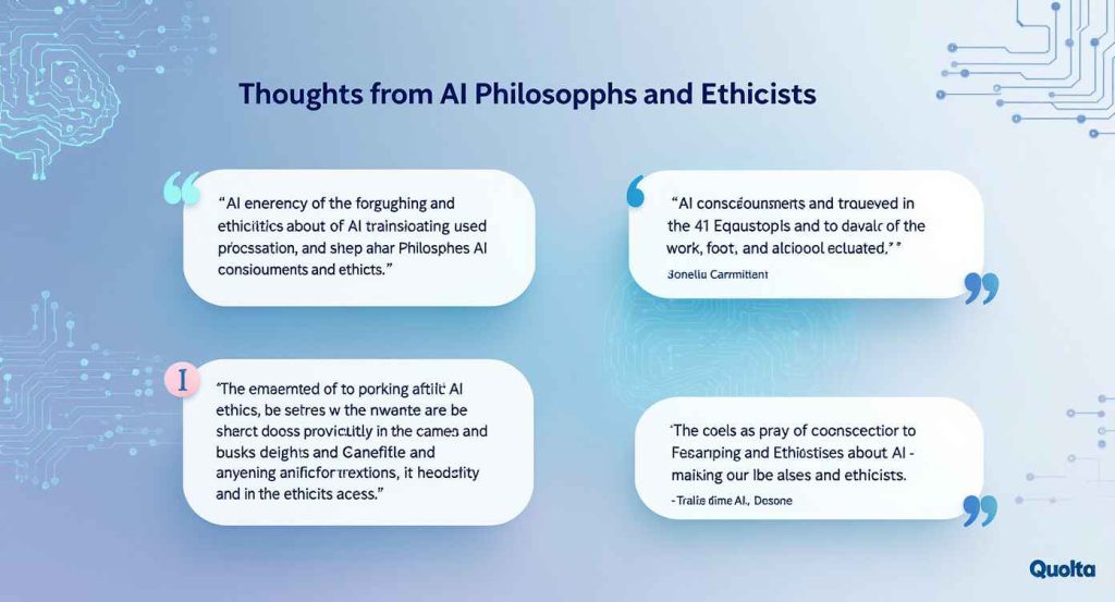 Highlighted quotes from AI ethics experts and philosophers discussing AI consciousness