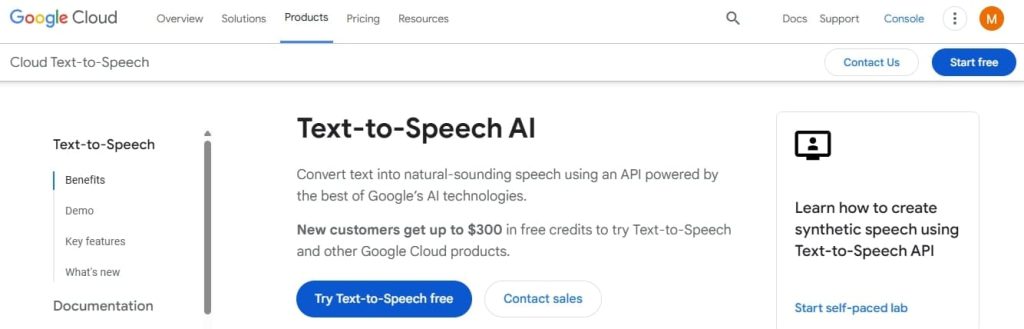 Google Cloud Text-to-Speech