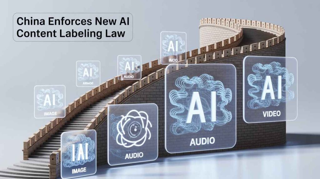 Illustration representing China’s AI content labeling law and transparency for AI-generated media