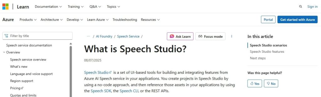 Microsoft Azure Speech Studio