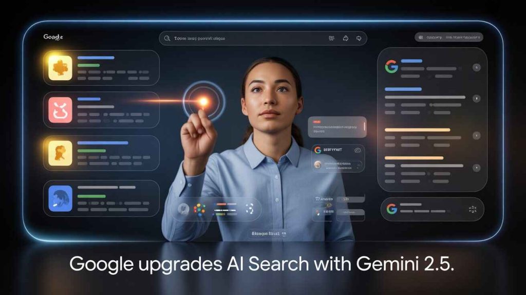 User interacting with Google Gemini 2.5 AI-powered search interface, showing multimodal input and intelligent results