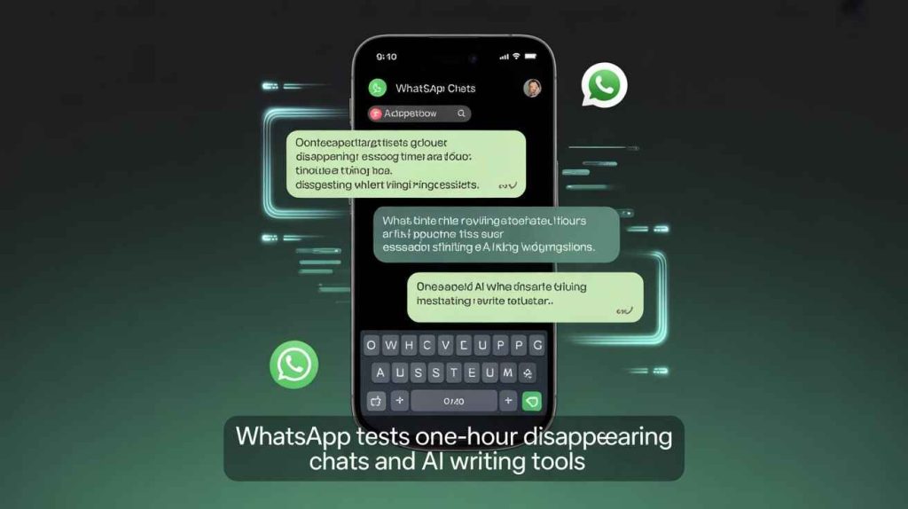 WhatsApp interface showing disappearing messages and AI writing tools for secure, efficient communication